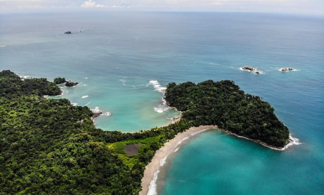 Aerial view of beaches and rainforest in Manuel Antonio National Park