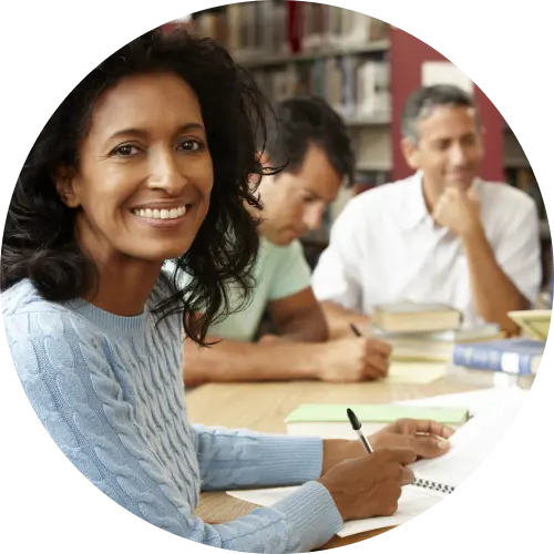 Adult students studying Spanish together