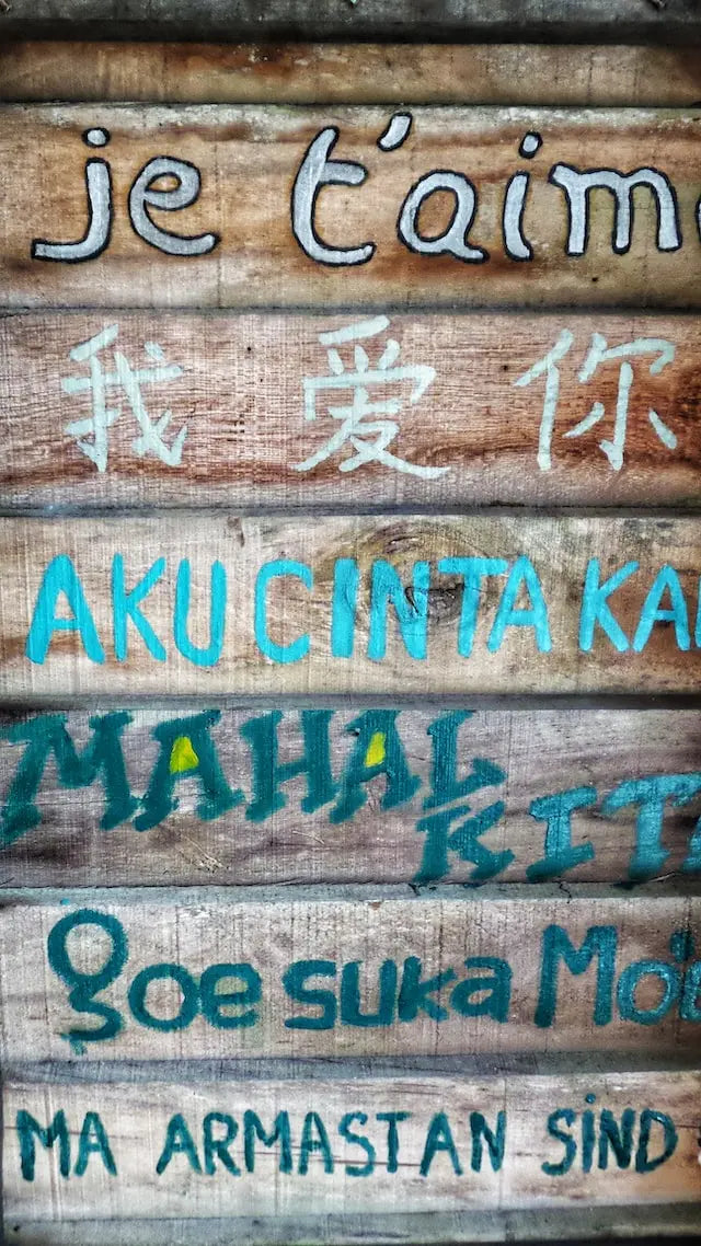Greetings and expressions of affection painted in several languages