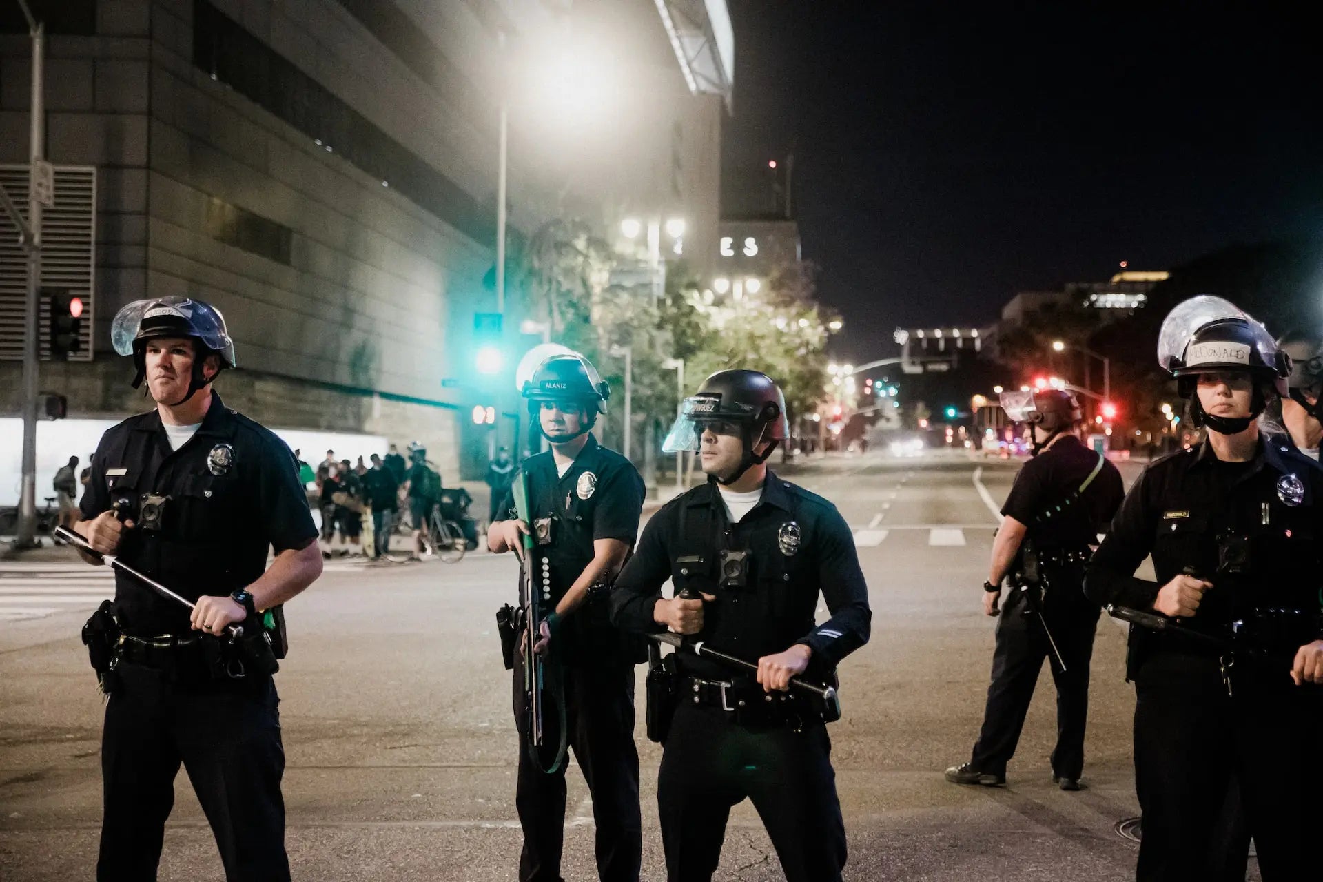 Police officers serving their community at night