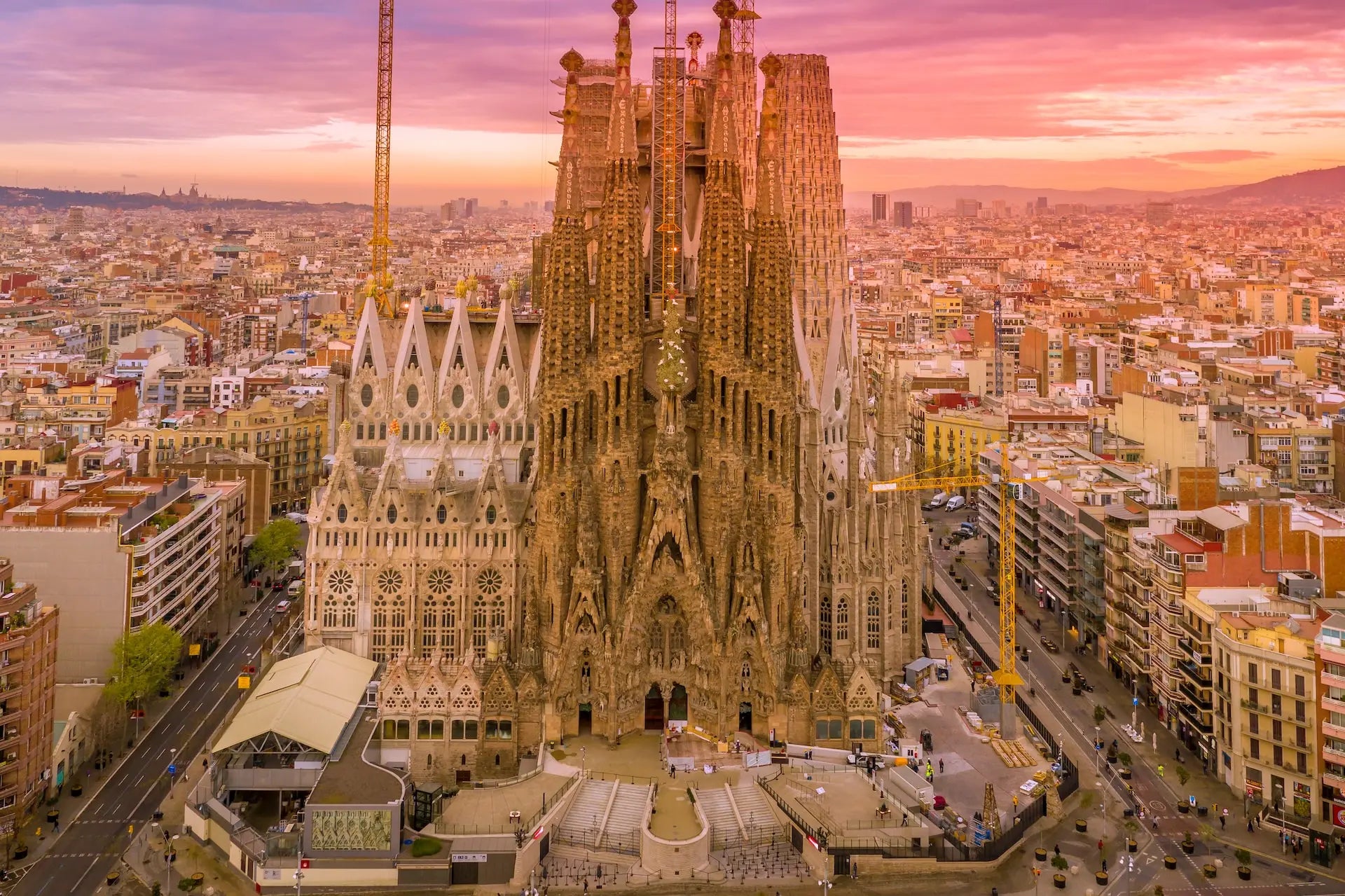 La Sagrada Família above Barcelona at sunset